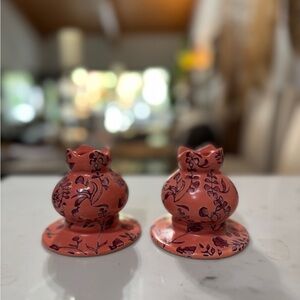 Pair of Anthropologie Floral Pink Candle Holders